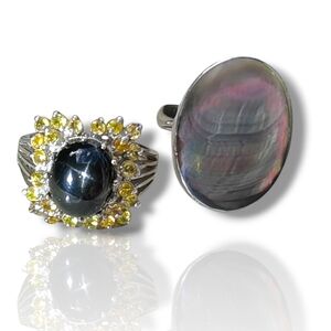 Sterling Silver Abalone Shell & Black Star Sapphire with Citrine gemstones